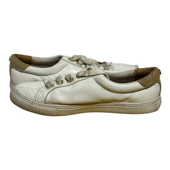 Lilly Pulitzer White Gold Leather Sneakers Women;s Size 8.5 Casual Lace Up - Picture 6 of 8
